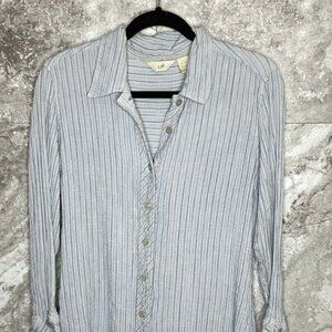 J. JILL Blue Striped Button Down Long Sleeve SP